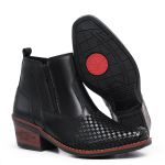 Bota Masculina Botina Texana Country Em Couro Trice Legitimo Com Ziper Preto