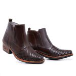 Bota Masculina Botina Texana Country Em Couro Trice Legitimo Com Ziper Cafe