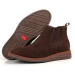 Bota Botina Chelsea Couro Camurça Eco Sola Borracha Palmilha Anatomica Cafe