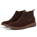 Bota Botina Chelsea Couro Camurça Eco Sola Borracha Palmilha Anatomica Cafe