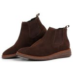 Bota Botina Chelsea Couro Camurça Eco Sola Borracha Palmilha Anatomica Cafe