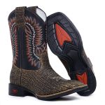 Bota Texana Country Masculina Rodeio Montaria em Bovino Nobre Bico Quandrado Cano Bordado Croco/Preto