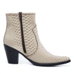 Bota Country Feminina Bico Fino Textura Fácil de Calçar Em Couro Verniz Auto Brilho Exotico Anaconda Osso