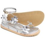 Sandalia Birken Feminina Papete De Slide Tiras Com Flores Prata