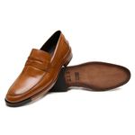 Sapato Social Loafer Masculino em Couro Caramelo Confortável Sola Couro