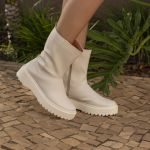 Bota Coturno Feminino Off White