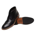 Bota Casual Masculina Cano Curto Brogue Couro Preto Zermatt