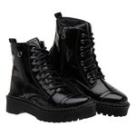 Bota Coturno Feminino Preto Verniz Sola Tratorada 