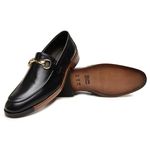 Sapato Social Mocassim Loafer Masculino Bridão Dourado Couro Preto