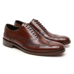 Sapato Social Oxford Brogue em Couro Legítimo Marrom Confortável