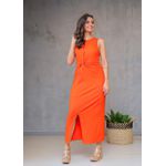 vestido midi com fenda LARANJA