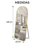 Espelho Oval Chão Suporte Corpo Inteiro Metal 1,50x40 Luxo Moldura Dourada Triboshop