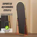 Espelho Oval Chão Suporte Corpo Inteiro Metal 1,50x40 Luxo Moldura Dourada Triboshop