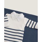 Saída Maternidade Artur Branca com Listras Azul Jeans