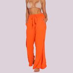 Pantalona laranja linho Tropical com fenda 