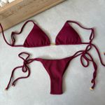 Top Biquíni Cortininha Zion Avulso Textura Cereja Crepono Trituê