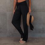 Pantalona Estela trespasse no cós preta fluity praia/casual Trituê