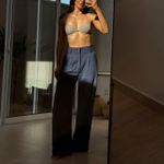 Calça Vicenza pantalona linho com bolsos azul marinho Trituê