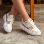Tênis Feminino Confortável Mari Branco Off Palha