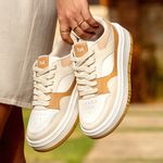 Tênis Feminino Confortável Mari Branco Off Palha