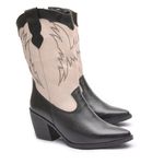 Bota Andria Western Em Couro Preto/Off White