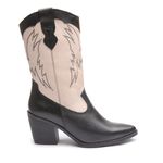 Bota Andria Western Em Couro Preto/Off White