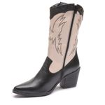 Bota Andria Western Em Couro Preto/Off White