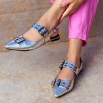 Sapatilha Slingback Maitê Metalizado Prata