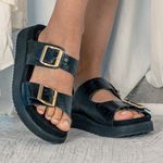 Papete Croco em couro Fivelas Preto