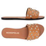Rasteira Flat Monopólio Júlia Couro Caramelo