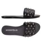 Rasteira Flat Monopólio Júlia Couro Preto