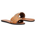 Rasteira Flat Monopólio Júlia Couro Caramelo