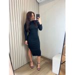 Vestido Midi Andressa Canelado Preto