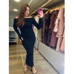 Vestido Ombro a Ombro Canelado Preto