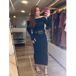 Vestido Ombro a Ombro Canelado Preto