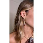 Brinco Longo Resina Marrom Banhado a Ouro