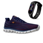 Kit Tênis Asc Lege 21 para Treino, Academia e Esportes Azul e Laranja + Relógio Led 
