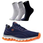 Kit Tênis Asc Lege 21 para Treino, Academia e Esportes - Azul e Laranja + 03 Pares de Meias Cano Alto 