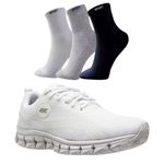 Kit Tênis Asc Lege 21 para Treino, Academia e Esportes - Branco + 03 Pares de Meias Cano Alto