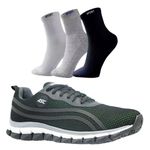 Kit Tênis Asc Lege 21 para Treino, Academia e Esportes - Preto e Verde + 03 Pares de Meias Cano Alto
