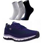 Kit Tênis Asc Lege Total para Treino, Academia e Esportes - Azul + 03 Pares de Meias Cano Alto 