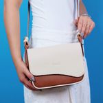 Bolsa de Couro - ABA - Chocolate E Off White 