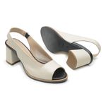 Sandália Peep Toe Salto Grosso Off White e Preto - Elegância - 177-31 