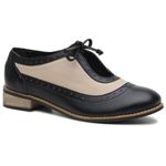 Oxford Feminino Couro Legítimo Preto e Nude - Amsterdã - 664-01