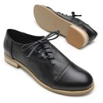 Sapato Feminino Oxford Couro Confortável Preto - Melilla - 664-02 