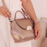 Bolsa de Couro - Mini NASCENTE - Champagne e Off White