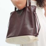 Bolsa de Couro - AURA - Madeira e Off White