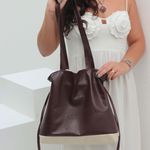 Bolsa de Couro - AURA - Madeira e Off White