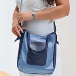 Bolsa de Couro - ENCANTO - Azul Anil e Azul Hortência