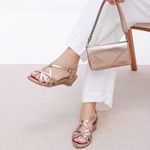 Sandália Anabela Couro Legítimo Champagne - CRISTAL